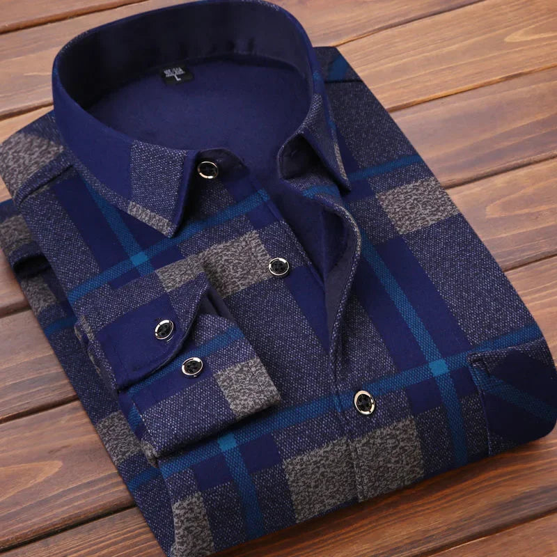 2024 Men's Casual Thick Warm Plaid Long Sleeve Shirts Autumn Winter Fashion Shirt for Men Formal Business Office Shirts Camisas