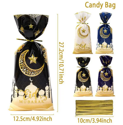 25/50/100pcs Eid Mubarak Gift Bags Cookie Candy Bag Ramadan Kareem Decor 2024 Islamic Muslim Party Supplies Eid Al-fitr Gift