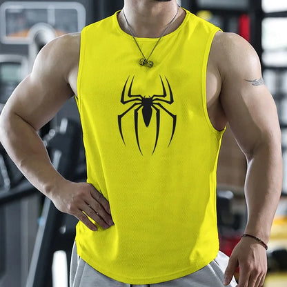 Gym T Shirt For Men Summer Quick-drying Spider Print Fitness Tank Tops Male Mesh Basketball Sleeveless Shirt Vest Men's Clothing