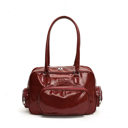 Retro Roomy Bowling Bag Women's Shoulder Handbag Tote Bag Underarm Bag Hobo Bag Multi Pocket Luxury Designer Leather Satchel