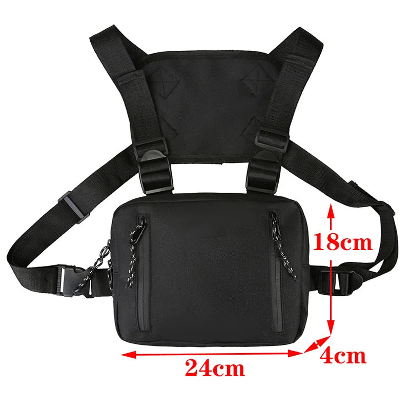 Beg Dada Taktikal Berfungsi untuk Lelaki Fesyen Peluru Hip Hop Vest Beg Streetwear Beg Pinggang Uniseks Beg Rig Dada Hitam 899 
