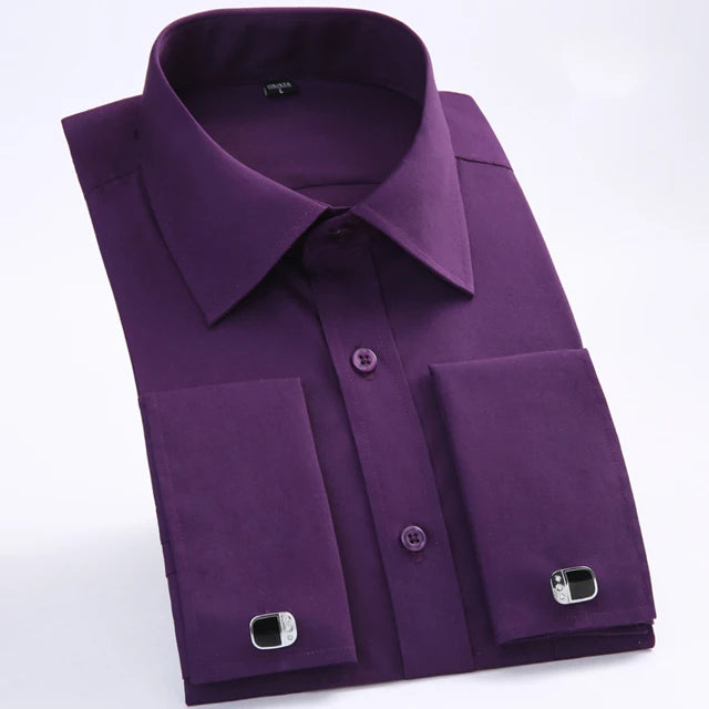 Men's French Cuff Dress Shirt  Long Sleeve Formal Business Buttons Male Shirts Regular Fit Cufflinks Shirt Plus size 6XL