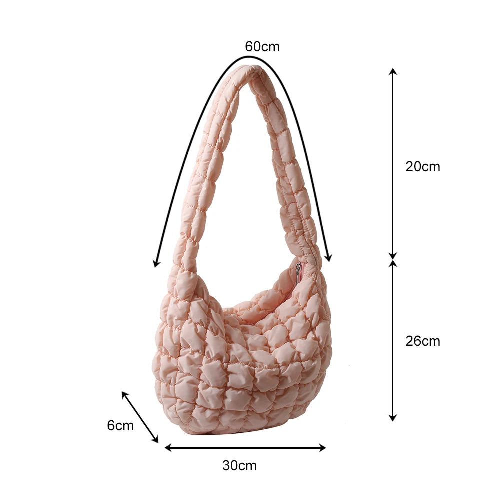Beg Selempang Berlapis Empuk Baharu untuk Wanita Beg Bahu Awan Berlipat Bubbles Beg Tangan Berbentuk Baldi Tote Besar Beg Tangan Ruched 