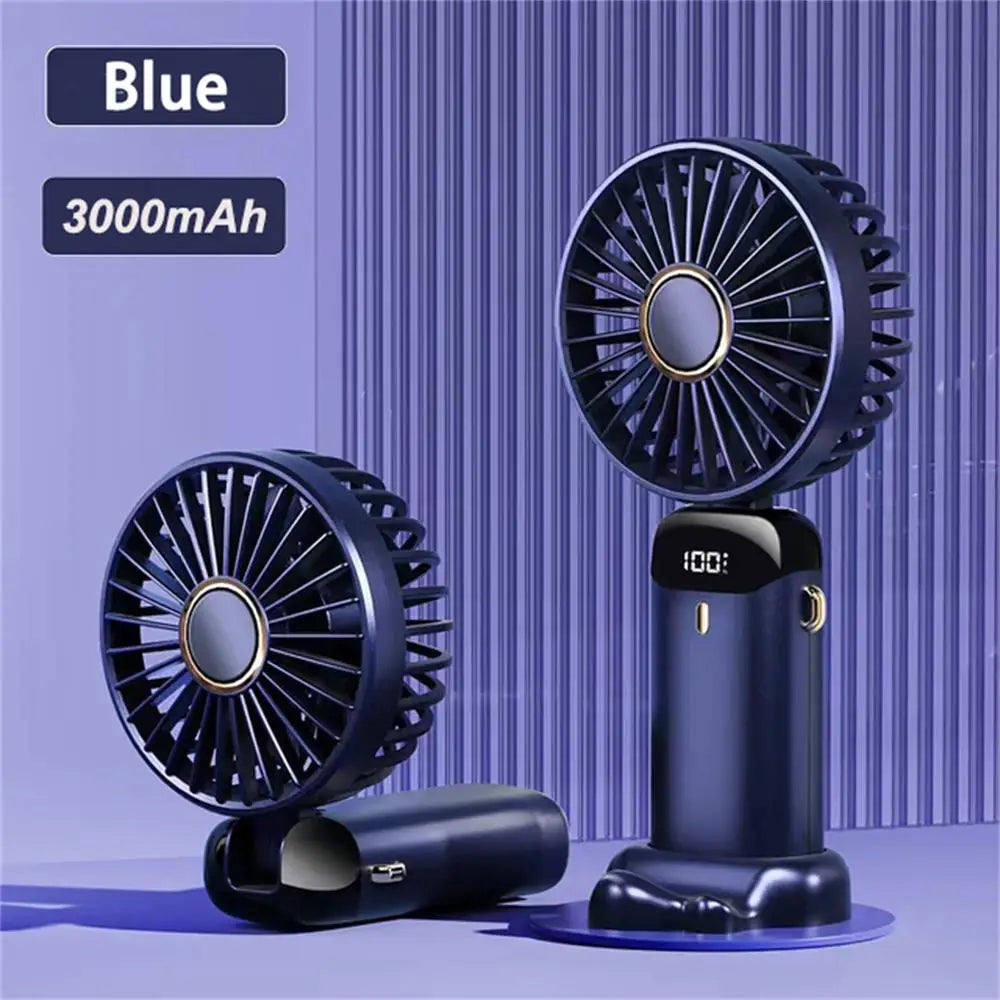 4000mAh Handheld Mini Fan Foldable Portable Neck Hanging Fans 5 Speed USB Rechargeable Fan with Phone Stand and Display Screen