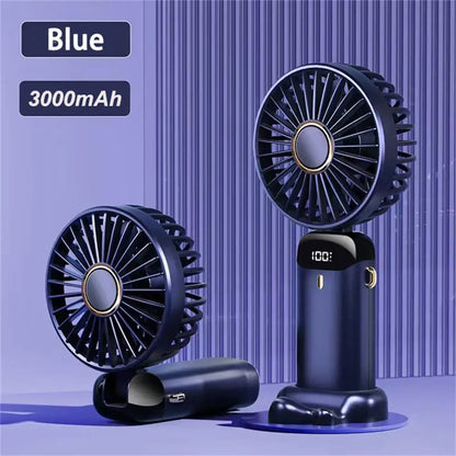 4000mAh Handheld Mini Fan Foldable Portable Neck Hanging Fans 5 Speed USB Rechargeable Fan with Phone Stand and Display Screen