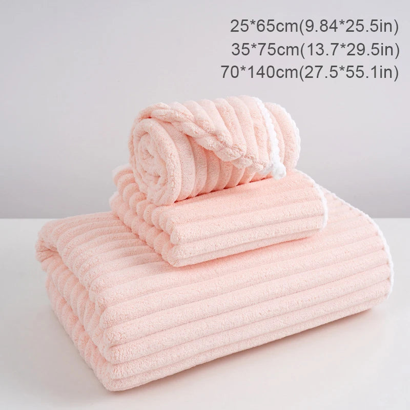 3Piece Bath Towels Set wrap edge thickened coral velvet candy bar bath towel Face Towels Set adult home pool beach seaside