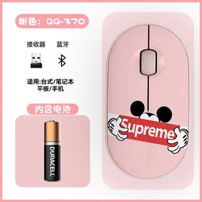 Disney Kawaii Mickey Mouse and Minnie Wireless Bluetooth Mouse Cute Cartoon USB Bluetooth Dual Mode Super Silent Home Laptop