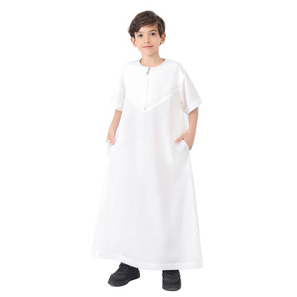Arab Muslim Kids Boy Jubba Thobe Abaya Satin Long Dress Kaftan untuk Anak-anak Pakaian Islami Jubah Panjang Dress Dubai Arab Ramadan 
