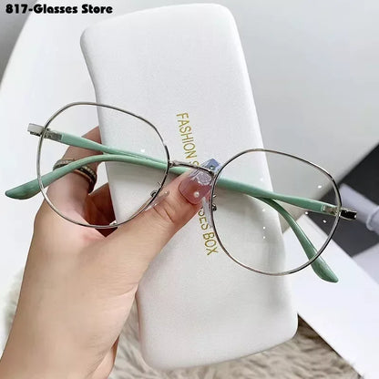 New Metal Myopia Glasses Fashion Transparent  Retro Round Eyeglass Frame Minus Sight Eyeglasses -4.0