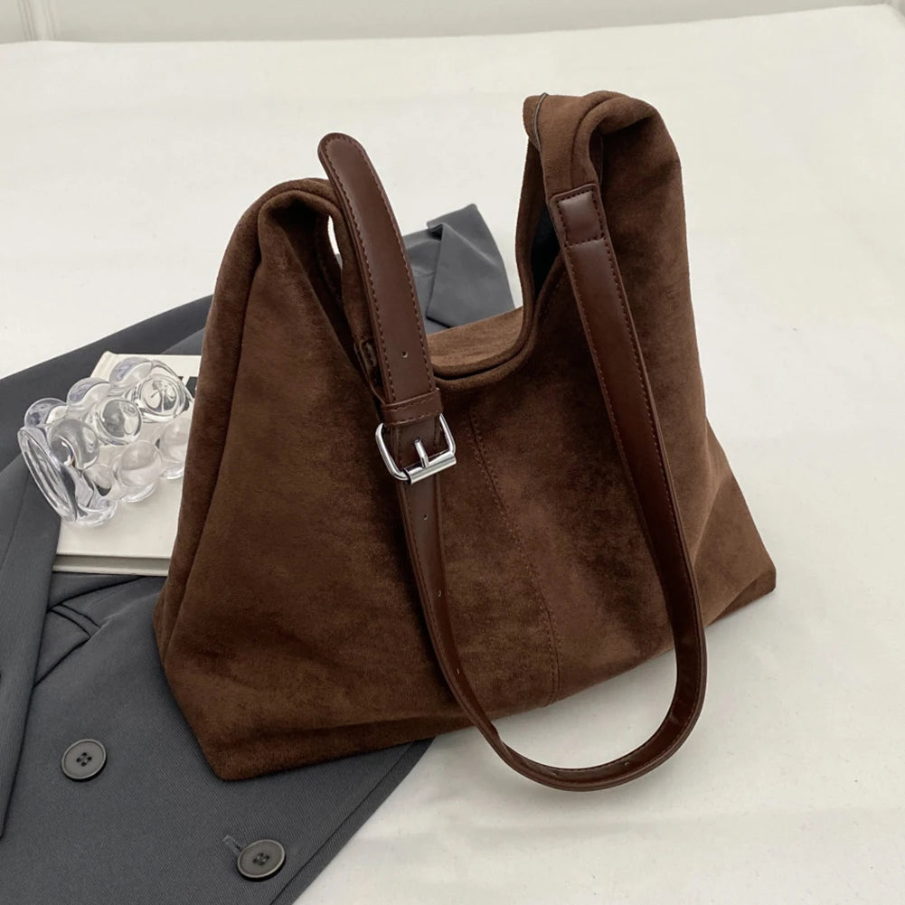 Women Suede Shoulder Bag Stylish Crossbody Bag Large Capacity Top Handle Bag Adjustable Strap Chic Hobo Bag Vintage Satchel Bag