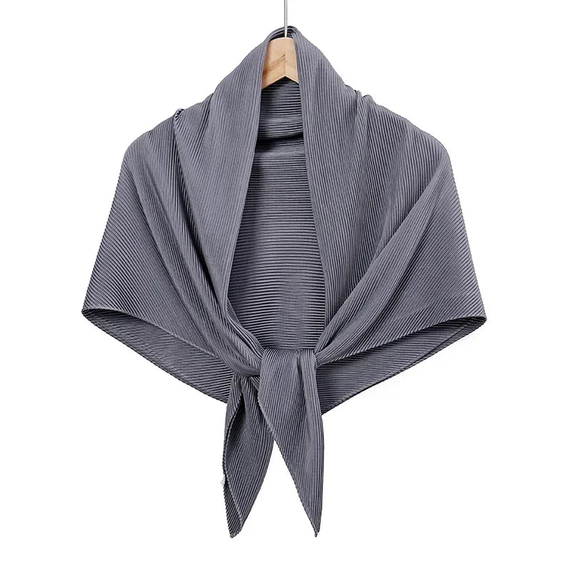 Plain Wrinkle Square Pleated Scarf Satin Shawls Wrap Stole Muslim Hijab 90*90cm Malaysia Kerchief Bandanas Headband Silk Scarves