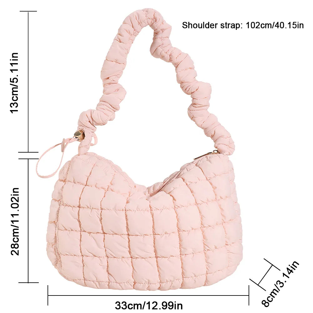 Beg Selempang Berlapis Empuk Baharu untuk Wanita Beg Bahu Awan Berlipat Bubbles Beg Tangan Berbentuk Baldi Tote Besar Beg Tangan Ruched 