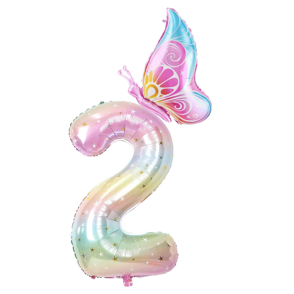 40Inch Colorful Gradient Number Balloon 0-9 Digit Foil Helium Balloon Butterfly Girl Birthday Party Decor Baby Shower Kids Gifts