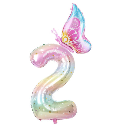 40Inch Colorful Gradient Number Balloon 0-9 Digit Foil Helium Balloon Butterfly Girl Birthday Party Decor Baby Shower Kids Gifts