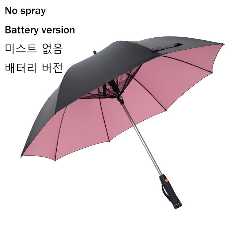 3 in 1 Umbrella with Fan Portable Misting Fan Umbrella With UV Protection Mist Spray Umbrella for Summer Cooling Battery Power