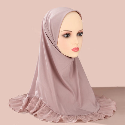 New Muslim Pullover Hat Malay Convenient Hijab Single-layer Ruffled Women's Scarf Hijab Solid Color Comfortable Hat Cap