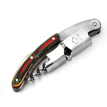 Pelayan Profesional Corkscrew, Kunci Wain dengan Cengkaman Kayu Ergonomik, Pembuka Botol Bir dan Pemotong Kerajang