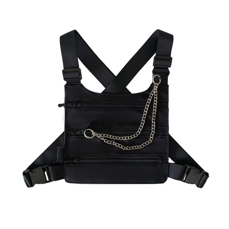 Beg Dada Taktikal Berfungsi untuk Lelaki Fesyen Peluru Hip Hop Vest Beg Streetwear Beg Pinggang Uniseks Beg Rig Dada Hitam 899 