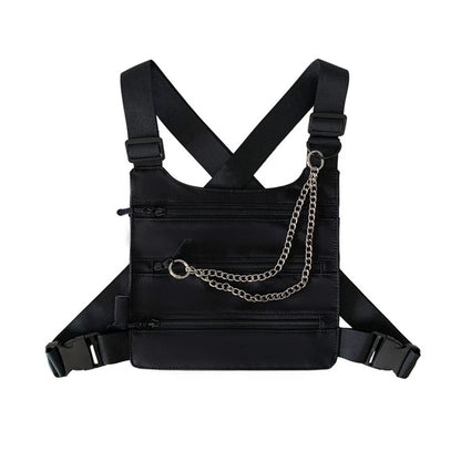Beg Dada Taktikal Berfungsi untuk Lelaki Fesyen Peluru Hip Hop Vest Beg Streetwear Beg Pinggang Uniseks Beg Rig Dada Hitam 899 