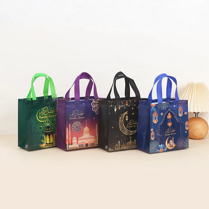 4/8/pcs Beg Hadiah Bukan Tenunan Ramadan Mubarak dengan Pemegang Beg Gula-gula Pesta Eid Mubarak untuk Hiasan Parti Muslim Eid Mubarak 