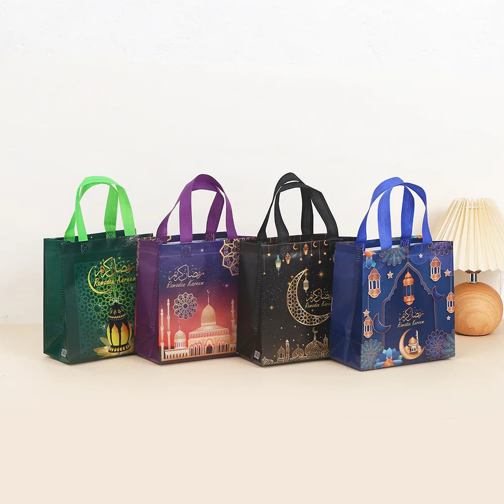 4/8/pcs Beg Hadiah Bukan Tenunan Ramadan Mubarak dengan Pemegang Beg Gula-gula Pesta Eid Mubarak untuk Hiasan Parti Muslim Eid Mubarak 