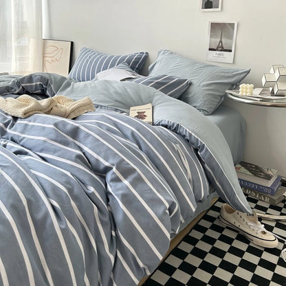 Bed Linen Washed Cotton Striped Grid Minimalist Bedding Sheet Set Comforter Sets Queen Duvet Cover Double For Boys And Girls