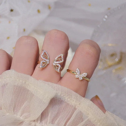 Cincin Hati Keemasan Bergaya untuk Wanita Minimalis Estetik Titisan Minyak Cincin Terbuka Pesta Makan Malam Wanita Set Cincin Menawan 