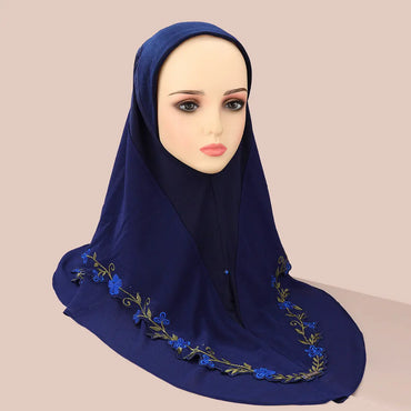 Malaysia Embroidery Floral 2 Layers Instant Hijab Muslim Wear Directly Islamic Shawls Arab Scarf Turban