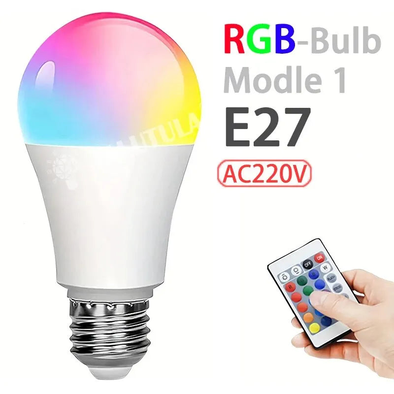 16 色 RGB 灯泡 LED 多色灯泡 E27 底座 220V 家用照明可调光 24 键遥控氛围霓虹灯