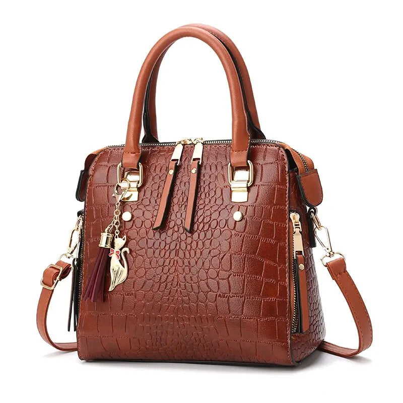 Beg Crossbody Pemegang Atas Corak Buaya, Dompet Beg Beg Kulit PU, Beg Bahu Fesyen Serbaguna Klasik 