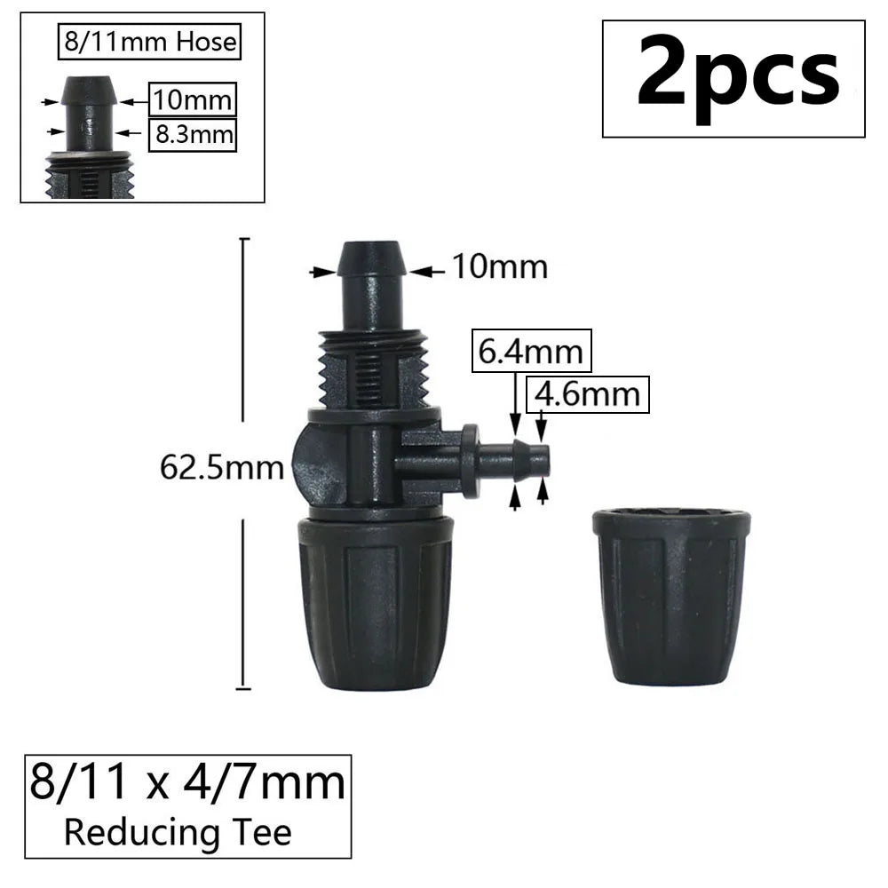 3/8" 8mm Penyambung Hos Taman 8/11 Hingga 4/7 3/5mm Pengurangan Hos Pemisah Air Tee Siku Hujung Palam Titisan Sistem Pengairan 