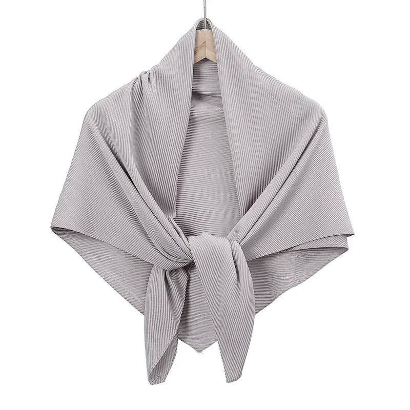 Plain Wrinkle Square Pleated Scarf Satin Shawls Wrap Stole Muslim Hijab 90*90cm Malaysia Kerchief Bandanas Headband Silk Scarves