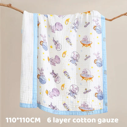 Newborn Baby Bath Towel Muslin 100% Cotton 6 Layer Gauze Skin-friendly Infant Washcloth Bathrobe Baby Wrap Blanket Shower Towel