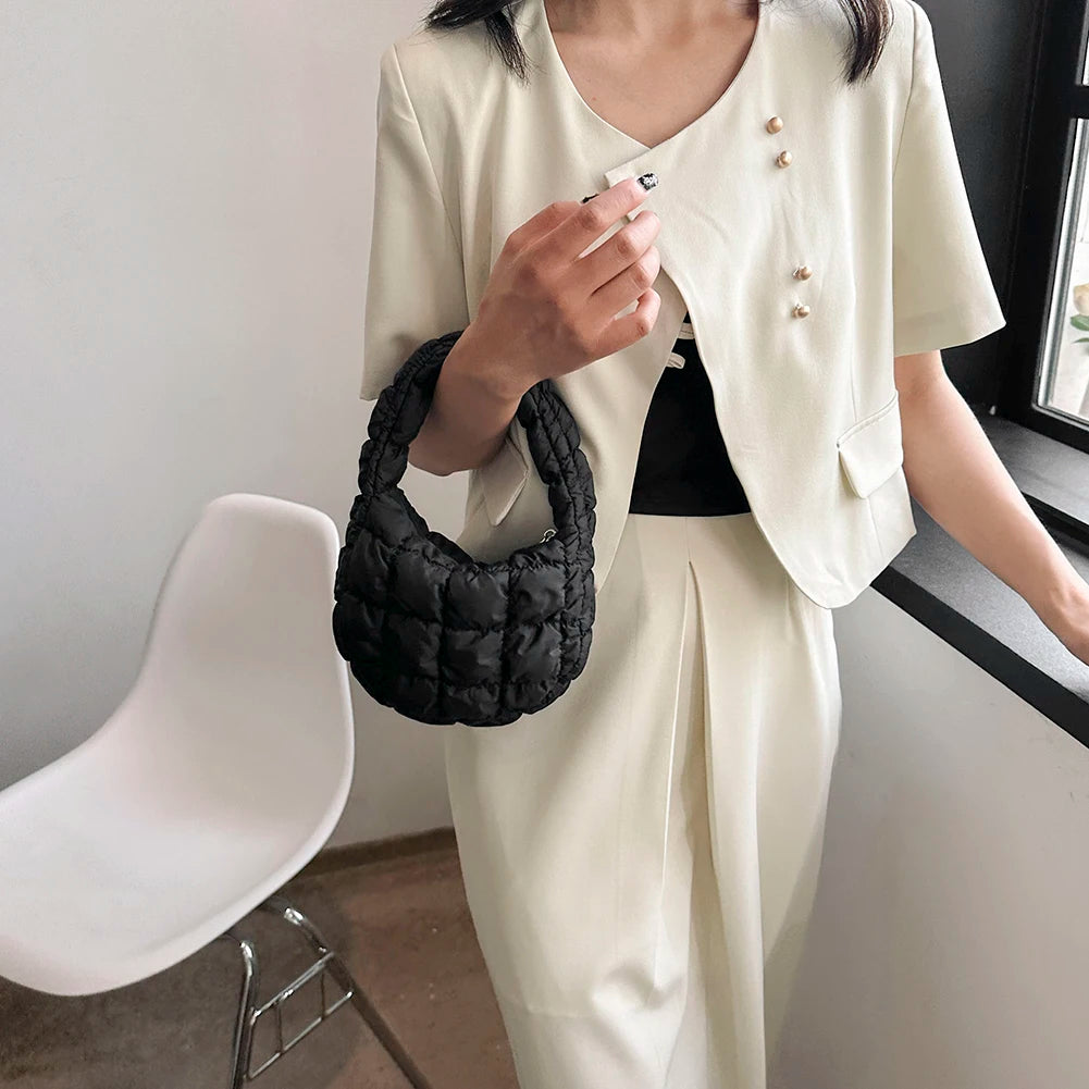 Beg Selempang Berlapis Berlapis Kulimut untuk Wanita Beg Bahu Awan Berlipat Buih Beg Tote Baldi Besar Beg Tangan Ruched 2023 