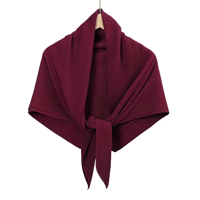 Plain Wrinkle Square Pleated Scarf Satin Shawls Wrap Stole Muslim Hijab 90*90cm Malaysia Kerchief Bandanas Headband Silk Scarves