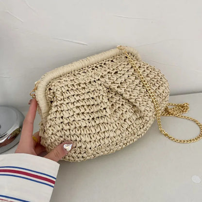 Gusure Summer Designer Shoulder Crossbody Bag Straw Weaving Clutch Purse  Women Dumpling Crossbody Beach Bag Fashon Cloud Pouch