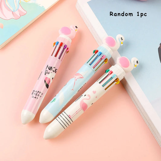 Random 1pc Kawaii Cute Animal Cartoon Ballpoint Pen 19 Types School Office Supply Stationery 10 Multicolored Pen Colorful Refill