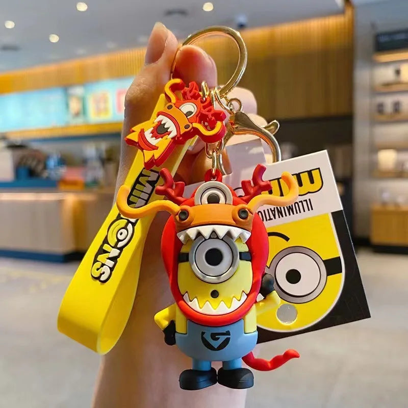 Anime Minions Keychain12 Chinese Zodiac Series Kartun Comel Mainan Kanak-kanak Cincin Kunci Beg Sekolah Hadiah Aksesori Kunci Kereta