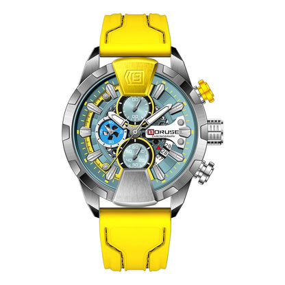 BORUSE Yellow Watches for Men Waterproof Chronograph Watch Mens Business Luminous Wristwatch Calendar Clock Relogio Masculino