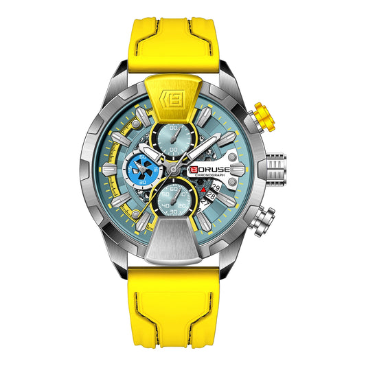 BORUSE Yellow Watches for Men Waterproof Chronograph Watch Mens Business Luminous Wristwatch Calendar Clock Relogio Masculino