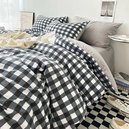 Bed Linen Washed Cotton Striped Grid Minimalist Bedding Sheet Set Comforter Sets Queen Duvet Cover Double For Boys And Girls