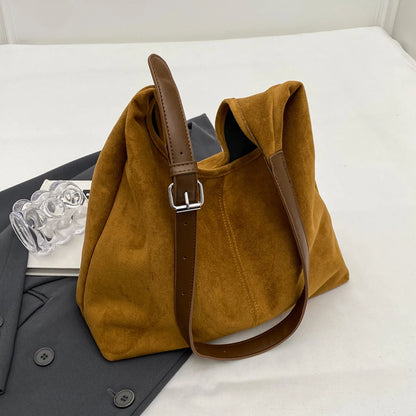 Women Suede Shoulder Bag Stylish Crossbody Bag Large Capacity Top Handle Bag Adjustable Strap Chic Hobo Bag Vintage Satchel Bag