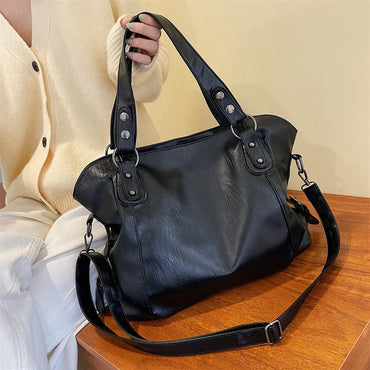 Beg Crossbody Mommy Warna Pepejal Beg Tangan Kapasiti Besar PU Kulit Beg Ketiak Wanita Beg Bahu Retro Beg Tote Kasual Wanita 