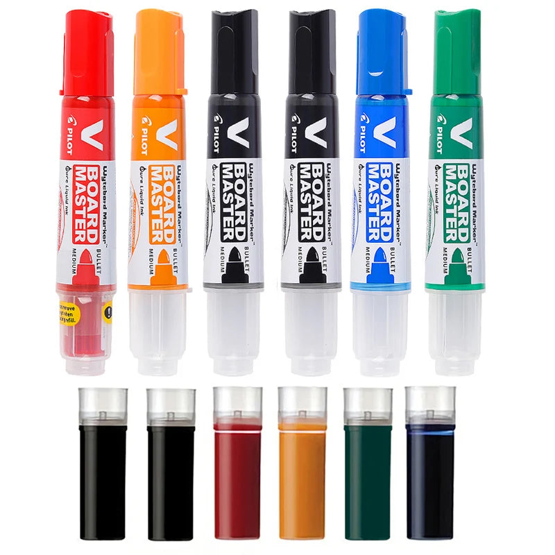 6 Color Pilot Whiteboard Markers Pen 2.3mm Refillable Liquid Ink Erase Whiteboard Lassroom Supplies School Stationery