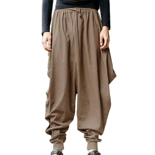 Men Harem Baggy Pants Men Hakama Linen Casual Wide Leg Mens Pants Japanese Trousers Men Cross-pants Crotch Pants Pantalon