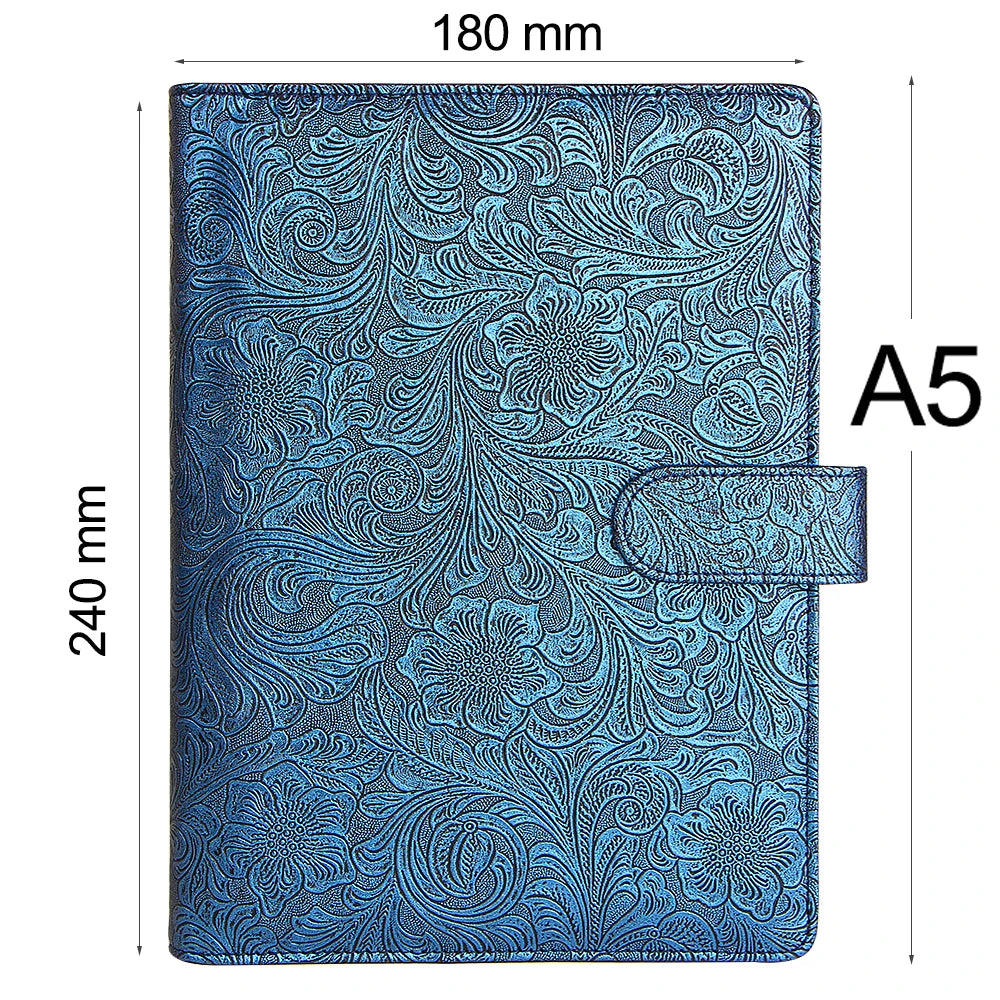 A5 A6 Notebook Cover Metal Color 6 Ring Binder PU Clip-on Notebook Leather Loose Leaf  Notebooks Journal Stationery