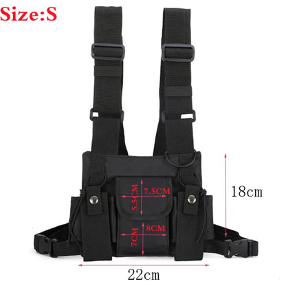 Beg Dada Taktikal Berfungsi untuk Lelaki Fesyen Peluru Hip Hop Vest Beg Streetwear Beg Pinggang Uniseks Beg Rig Dada Hitam 899 