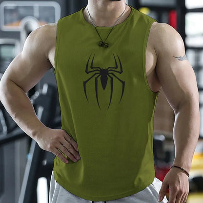 Gym T Shirt For Men Summer Quick-drying Spider Print Fitness Tank Tops Male Mesh Basketball Sleeveless Shirt Vest Men's Clothing