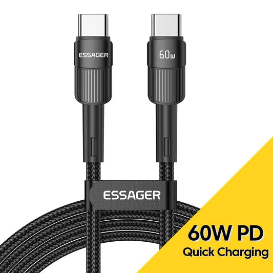 Essager 100W C Ke C Jenis C Kabel USB C PD Pengecas Cepat Kord Wayar Pengecas untuk Macbook Samsung Xiaomi Jenis C Kabel USB C 