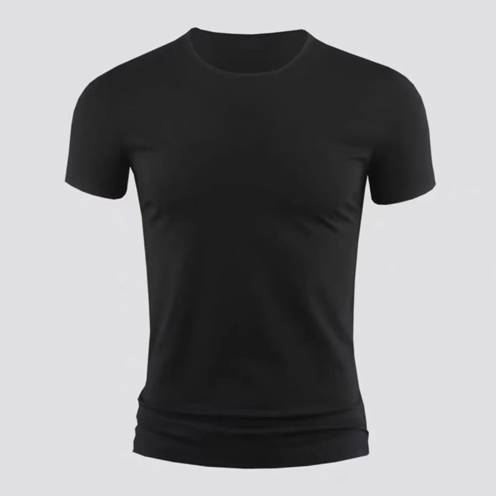 New Men's Short Sleeve T-Shirt Basic Plain Casual Gym Muscle Crew Neck T-Shirts Slim Fit Tops Tee Summer Man Clothing